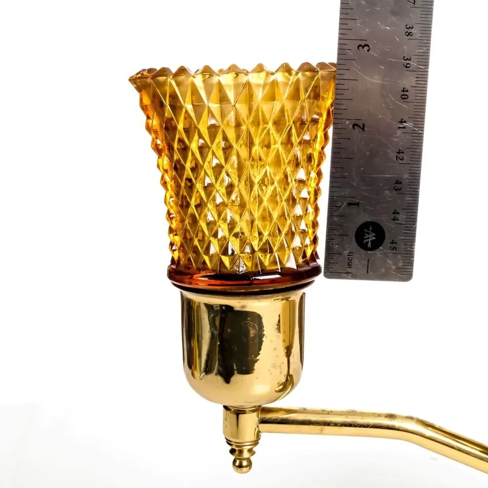 Brass Double Candle Holder with Hobnail Amber Glass Votives